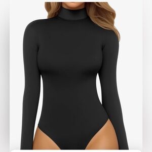 Mango Black Long-Sleeve Mock Neck Bodysuit